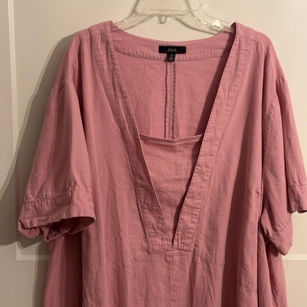 Ellos Tunic Blouse Womens 4X Pink Linen Rayon Deep V Neck High Low Boho Flowy - Picture 6 of 7